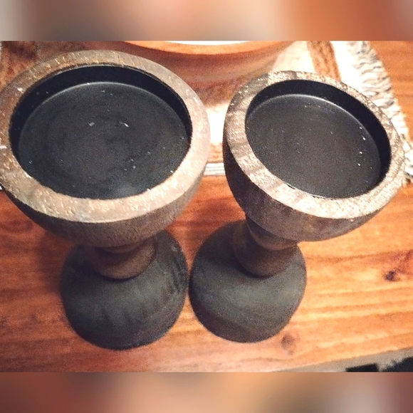 2-PIECE OMBRE WOODEN CANDLE HOLDERS - Picture 3 of 5